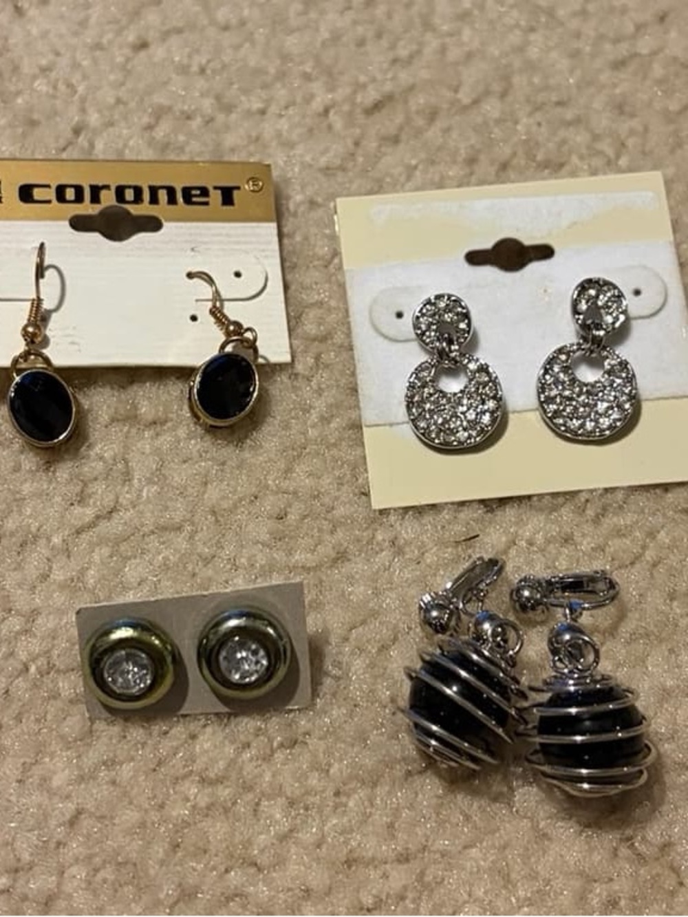 Black Stone Drop Earrings – Set of Mixed Silver & Black Styles